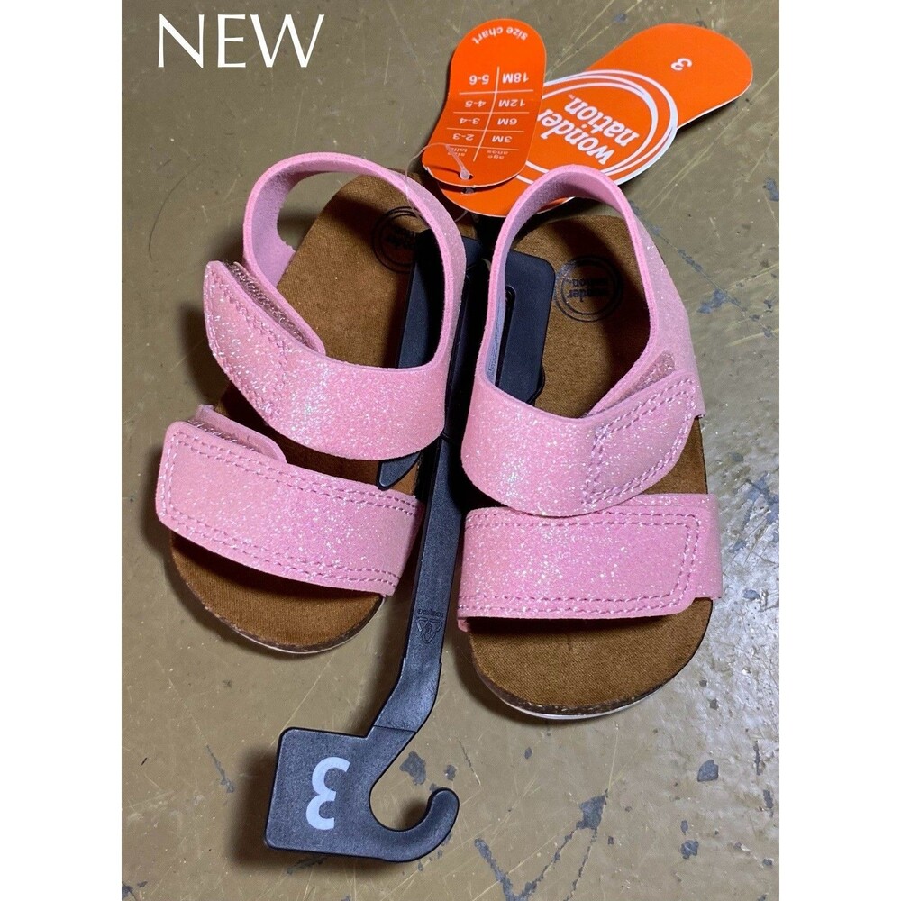 Wonder Nation Adjustable Comfortable Pink Footbed Sandals Baby Girl Size 3C NEW